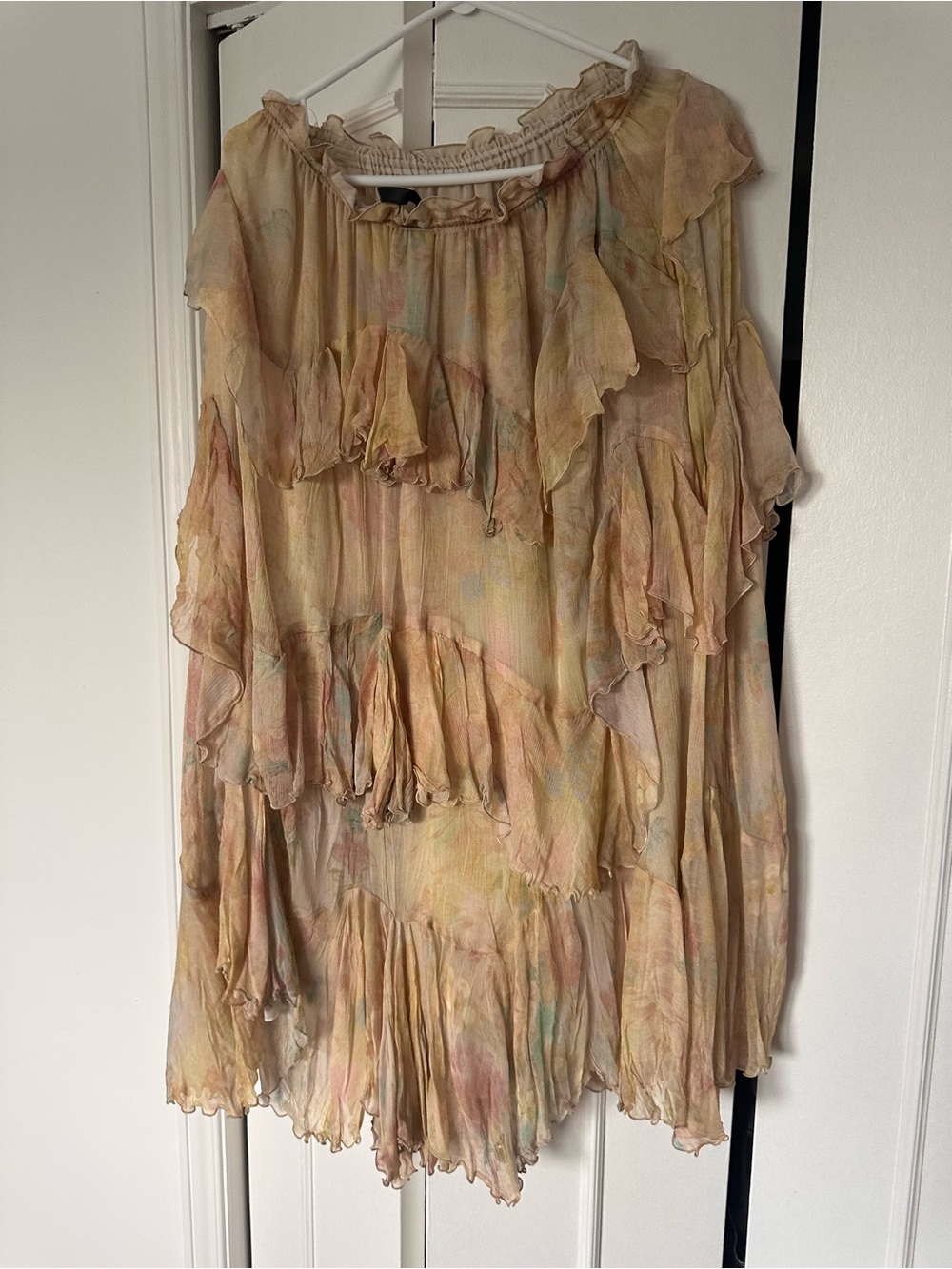 Zara Pastel Yellow Pink Floral Midi Skirt - Picture 3 of 4